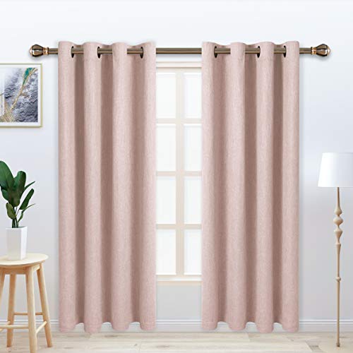 LORDTEX Linen Look Textured Blackout Curtains with Thermal Insulated Liner - Heavy Thick Thermal Insulated Noise Reduce Grommet Window Drapes for Bedroom, 50 x 84 Inches, Blush, Set of 2 Panels