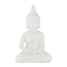 Relaxdays Sitting Buddha Statue, 18 cm Tall, Garden Ornament, Figurine, Weatherproof & Frostproof, Indoor Decor, White