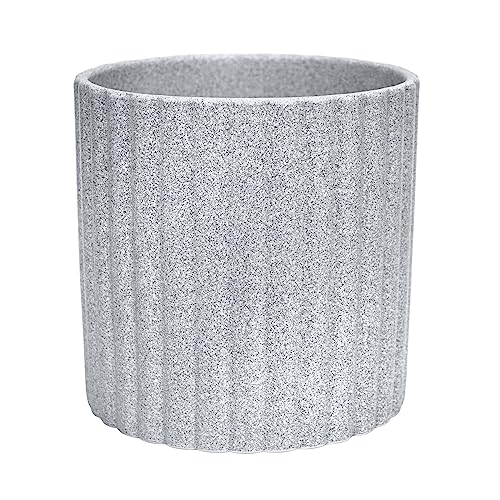 Ivyline Azalea Stone Ribbed Speckle Planter in Grey - Premium Glaze & Waterproof - Durable Decorative Indoor Houseplant Flower Pot - H15.5cm x D15.5cm