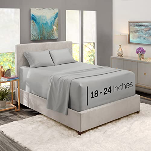 Nestl Extra Deep Pocket Sheets - Fits Mattress 18-24 Inches Deep, Full Size Sheets Set, 4 Piece, Silver Grey