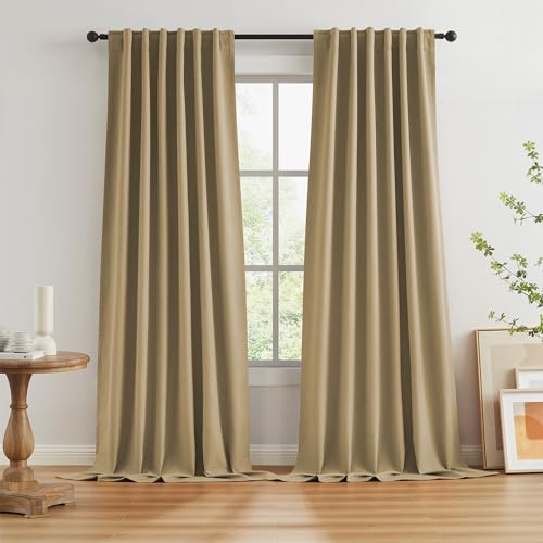 KEQIAOSUOCAI 126 Inch Linen Blackout Curtains for Ceiling Track System Back Tab, Loop Pocket Curtains Pinch Pleated Drapes for Patio Sliding Glass Door, Burlap Color,W50 x L126, 2 Panels