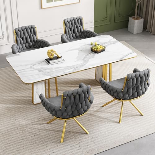 Merax Dining Chairs Set of 4, Modern Upholstered Seat for Kitchen, Living Room, or Bedroom, Luxurious Leisure Swivel Armchair with Sturdy Metal Legs and Soft Velvet Upholstery, Grey