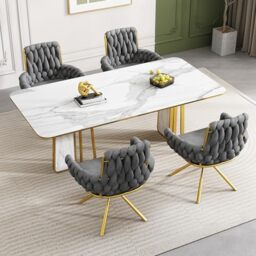 Merax Dining Chairs Set of 4, Modern Upholstered Seat for Kitchen, Living Room, or Bedroom, Luxurious Leisure Swivel Armchair with Sturdy Metal Legs and Soft Velvet Upholstery, Grey