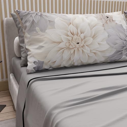 PETTI Artigiani Italiani - Double Bed Sheets Cotton with Pillowcases in Digital Print, Double Bed Sheet, Floral Pattern 25 Light Grey, 100% Made in Italy