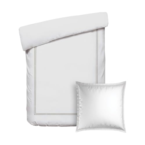 Pure Cotton 2-Piece Single Bedding Set - Duvet Cover 140 x 200 cm and Pillowcase 63 x 63 cm - 100% Cotton Satin, 80 Thread Count, 120 GSM - Oeko-TEX Certified - Silhouette - Taupe/White