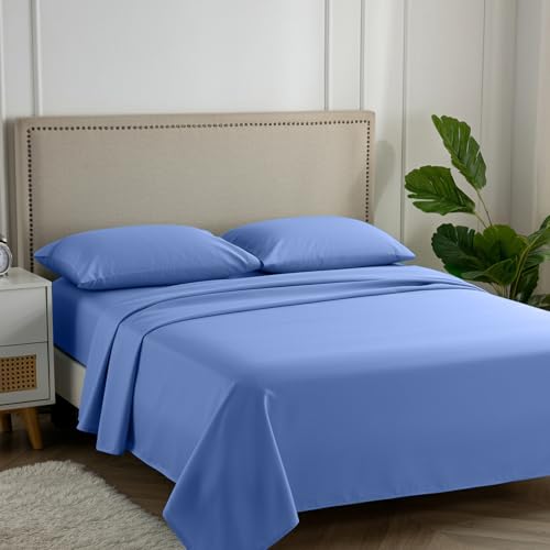"Carressa Linen 100% Egyptian Cotton Queen Sheet Set - 600 Series Hydrangeas Collection Egyptian Cotton Queen Sheets Set (4 PC, Deep Blue), 16"" Deep Pocket Sateen Weave Luxury Hotel Bed Sheet"