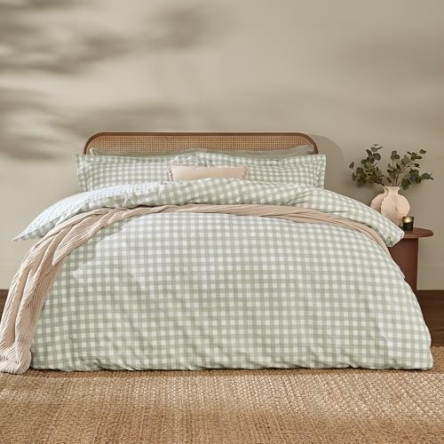 Yard Barton Gingham Check Duvet Cover Set – 100% Cotton Reversible Oxford Pillowcases Soft & Breathable Premium Bedding (Eucalyptus – Single)