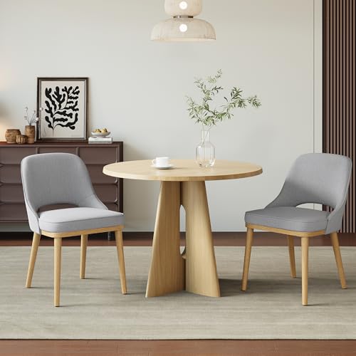 Dining Chairs Set of 2, Upholstered Dining Room Chairs with Chenille Fabric, Ergonomic Backrest, High Density Cushion & Rubber Wood Frame, Modern Kitchen Chairs for Dining Room, Living Room, Grey