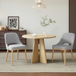 Dining Chairs Set of 2, Upholstered Dining Room Chairs with Chenille Fabric, Ergonomic Backrest, High Density Cushion & Rubber Wood Frame, Modern Kitchen Chairs for Dining Room, Living Room, Grey