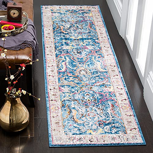 Safavieh Trendy New Transitional Indoor Woven Runner Area Rug, Bristol Collection, BTL357, in Blue / Light Grey, 69 X 244 cm for Living Room, Bedroom or Any Indoor Space
