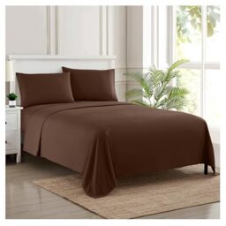Sweet Home Collection Luxury Bedding Set with Flat, Fitted Sheet, 2 Pillow Cases, Microfiber, Brown, Queen