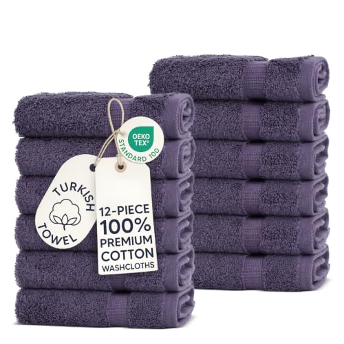 Chakir Turkish Linens - Hotel & Spa Quality 100% Cotton Premium Turkish Towels - Soft & Absorbent (12-Piece Washcloths, Plum)