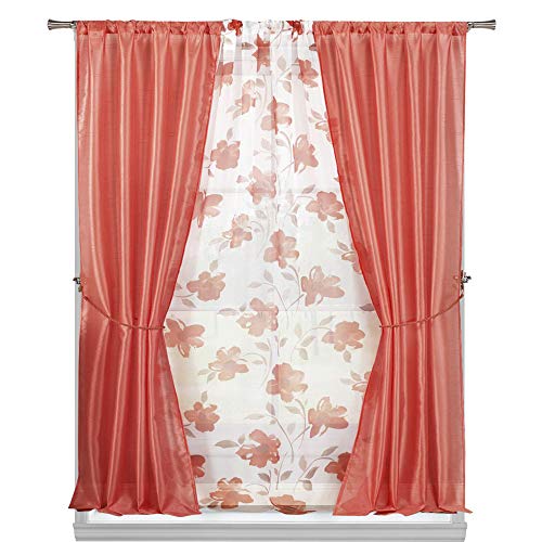 Duck River Textile Floral Window Curtain Set, Salmon, 38x84