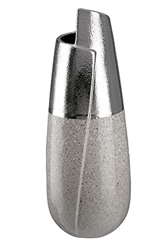 GILDE Decorative Vase - Ceramic Vase with Cut - Decorative Living Room Gift for Women Birthday Mother's Day - Colour: Silver Grey Height 37.5 cm