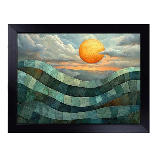 Lap Tray with Bean Bag Cushion, An Art Deco Sunset - Handmade in the UK, Raised Wooden Edge, Padded Cushion, Heat-Resistant Wipe-Clean Surface, for Meals, Laptops and Crafts
