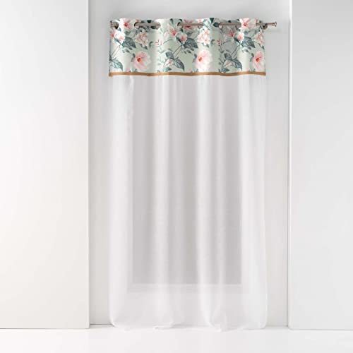 Douceur d'Intérieur, Eyelet Curtain 140 x 280 cm Sandblasted Top Printed and Jute Alissia Top Mint