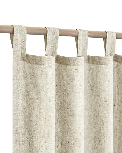KOUFALL Tan Greige Vintage Curtains for Living Room 84 Inches Long 2 Panels Set,Flax Linen Rustic Primitive Curtains for Cabin Bedroom