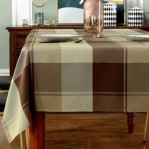 "SASTYBALE Rectangle Tablecloth, 60"" x 84"" Checkered Table Cloth, Taupe - Spillproof, Dust-Proof, Wrinkle Resistant, Heavy Weight, 6-8 Seats Table Cover for Kitchen Dinning"