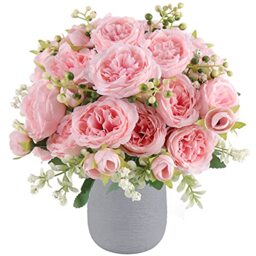 Pusuny Artificial Peonies Silk Flowers, Faux Peony Bouquet 4 Bundles Florals Arrangements for Farmhouse Home Boho Wedding Table Centerpiece, Fake Plastic Flower Bulk for Vase Decoration (Light Pink)