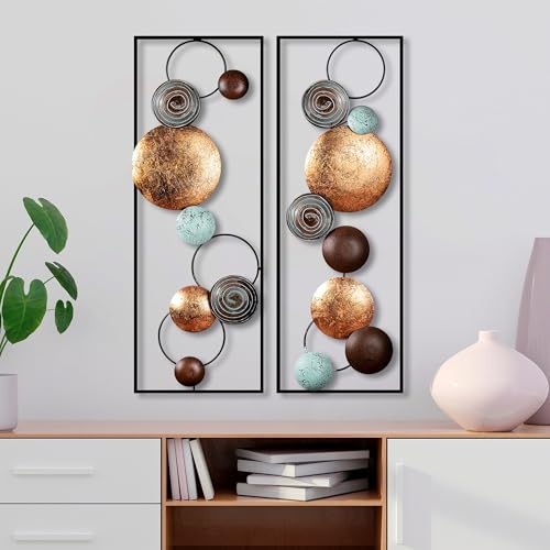 Hand-Painted Decorative Metal Wall Accessory (2 Pieces), 32 x 92 x 4 cm, 100% Metal, Unique Colour Variations, Perfect for Home Decor & Art Display