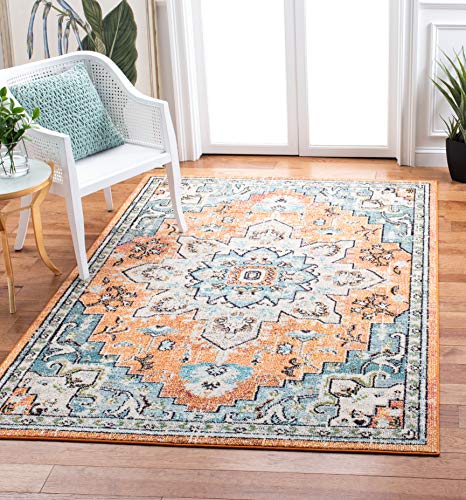 Safavieh Boho Rug for Living Room, Dining Room, Bedroom - Madison Collection, Short Pile, in Orange and Teal, 122 X 183 cm