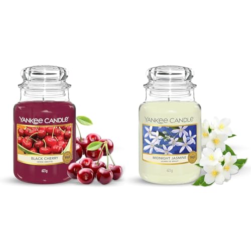 Yankee Candle Scented Candle - Black Cherry Large Jar Candle - Long Burning Candles: up to 150 Hours & Scented Candle - Midnight Jasmine Large Jar Candle - Burn Time : Up to 150 Hours