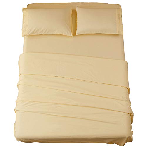 SONORO KATE 1800 Series Bed Sheet Set 16-Inch Deep Pocket King Sheets - Luxury Egyptian Sheets, 16-Inch Deep Pocket Wrinkle and Hypoallergenic,Breathable Hotel Luxury Bedding,Ivory