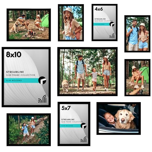 Americanflat 10 Pack Black Photo Frames Collage Wall Decor - Gallery Wall Frame Set with Two 8x10, Four 5x7, and Four 4x6 Frames, Shatter-Resistant Glass, Hanging Hardware, and Easel Included