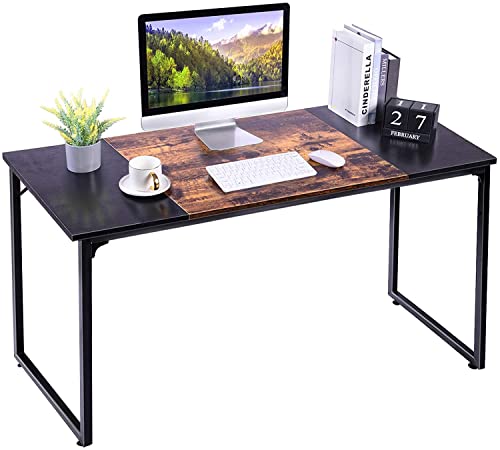 Homesbrand 140x60cm Computer Desk – Large Home Office Desk PC Laptop Study Writing Workstation, with Splice Board, Easy Assembly, Vintage Black