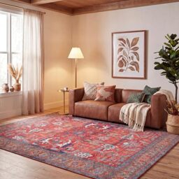 Safavieh Traditional Rug Ideal for High Traffic Areas - Machine Washable and Non Slip - Tucson Collection, Short Pile, in Red and Blue, 244 X 305 cm