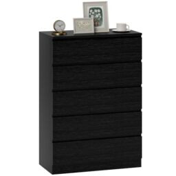 HOMCOM Chest of Drawers 5-Drawer Organiser 80 x 39 x 115 cm Black - Storage Unit, for Bedroom, Living Room