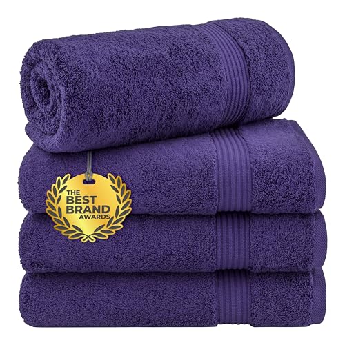Cotton Paradise Bath Towels for Bathroom, 100% Cotton 4 Piece Turkish Bath Towel Set, Soft Plush Towels Clearance Bathroom Set, Purple Bath Towels