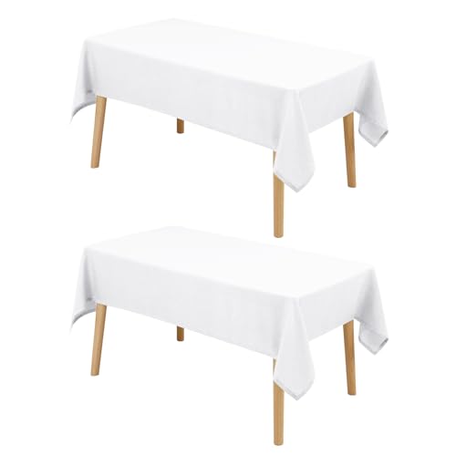 Hiasan 2 Pack Faux Linen Rectangle Tablecloth - Wrinkle and Stain Resistant Washable Table Cloth for Kitchen Dining Room Holiday Table Cover for Dinner, White, 70 x 120 Inch