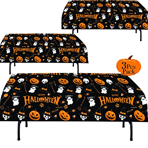 Halloween Plastic Tablecloth - 3 Pcs Pack (54” Inch Wide x 102” Inch Long) - Halloween Rectangular Table Cover - Pumpkin, Witches Table Decoration - Halloween Party Decorations Tablecover -by Anapoliz