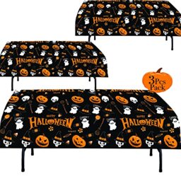Halloween Plastic Tablecloth - 3 Pcs Pack (54” Inch Wide x 102” Inch Long) - Halloween Rectangular Table Cover - Pumpkin, Witches Table Decoration - Halloween Party Decorations Tablecover -by Anapoliz
