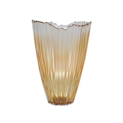 Ivyline Rippled Vase in Amber Glass - Stylish Flower Holder Durable Home Decoration - H20 x W14 cm
