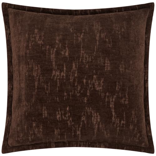 Paoletti Aurelio Cushion Cover (Chocolate - 45x45cm) - Timeless Woven Chenille Jacquard Oxford Border Rich Texture Decorative Case