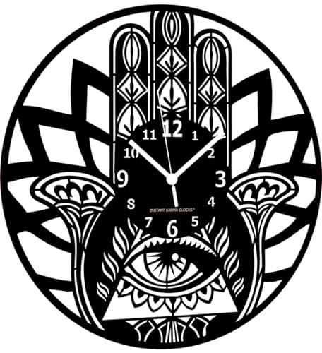 Instant Karma Clocks - Hamsa Hand Wall Clock – Silent Non-Ticking Quartz – Wall Decoration for Spiritual Home, Yoga Studio, Meditation Room, Boho Decor