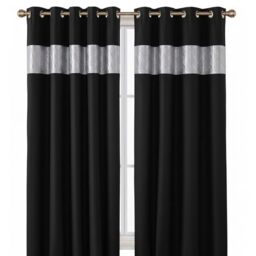 "Rapport Home Capri Black Silver Eyelet Curtains Pair - 66"" W x 72"" D (132"" Total Width) - Thermal Room Darkening Polyester Drapes for Bedroom Living Room"