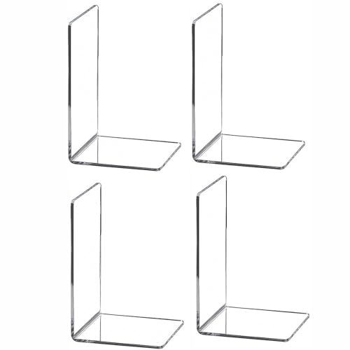 4 PCS Book Ends,Plastic Clear Book Holder Stand Heavy Duty Decorative Bookend,Desktop Bookshelf Organizer for Home Office School Supplies,7.28x4.8x4.8 Inch