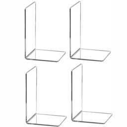 4 PCS Book Ends,Plastic Clear Book Holder Stand Heavy Duty Decorative Bookend,Desktop Bookshelf Organizer for Home Office School Supplies,7.28x4.8x4.8 Inch