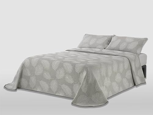 MANTAS MORA - Jacquard Recycled Cotton Bedspread Combined Natural Feel Lightweight and Breathable Design N15, 180 x 270 cm, Grey