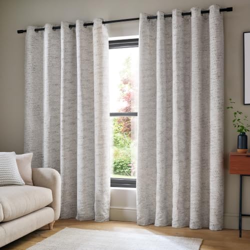 Catherine Lansfield Chunky Boucle 66x54 Inch Eyelet Curtains Cream