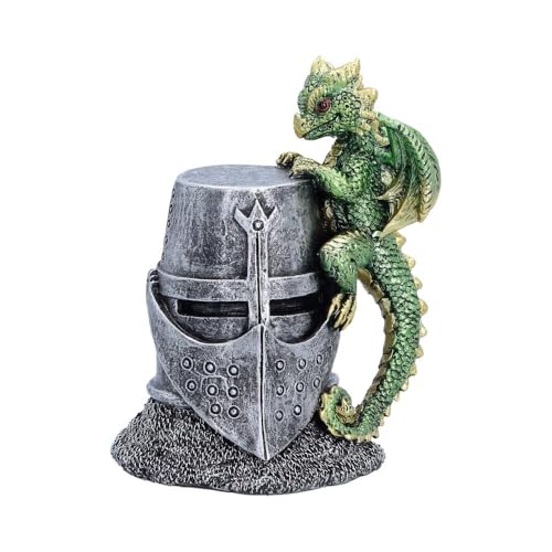 Nemesis Now Hatchling Helm Dragon Figurine 13.2cm ??? Baby Dragon on Knight Helmet Fantasy Ornament (Green)