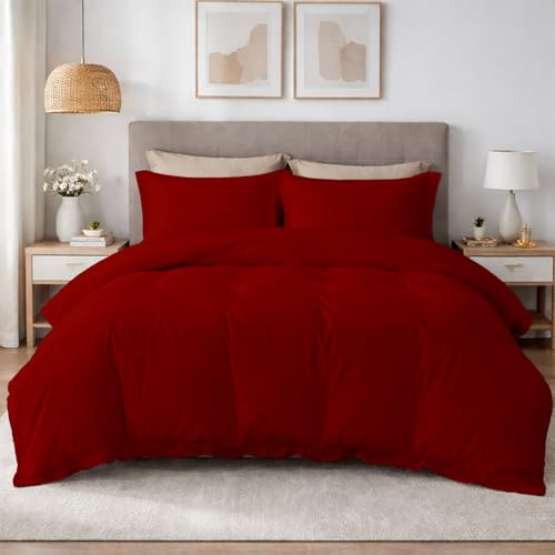 SLEEP-NEST Hotel Luxury - Super King Duvet Cover Set 108x98 ??? 3 Piece All Season Bedding Set with Zipper Closure & Corner Ties, 100% Egyptian Cotton, Extra Soft & Breathable - Burgundy