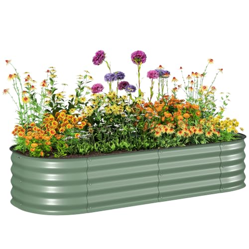 Outsunny Galvanised Raised Beds for Garden, 150 x 62 x 30cm, Green - Metal Elevated Planter Box with Safety Edging, DIY Assembly, for Growing Flowers, Herbs, Succulents