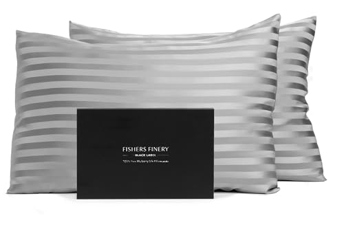 Fishers Finery 30mm 100% Pure Mulberry Silk Pillowcase Set, Good Housekeeping Quality Tested (Gray Stripe, King, 2 Pack)