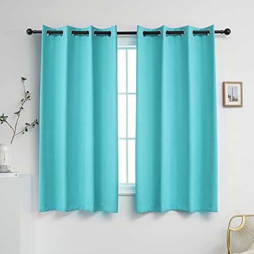 YGO Small Window Curtains for Kitchens 2 Panels W52 x L45 Inches Thick Blackout Curtains for Light Blocking and Noise Reducing Turquoise