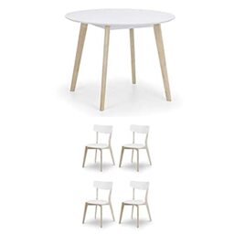 Julian Bowen Casa Dining Table & 4 Chairs Set, Round, White - W90 x D90cm