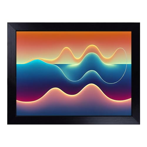Lap Tray with Bean Bag Cushion, Soundwaves Modern Art Abstract - Handmade in the UK, Raised Wooden Edge, Padded Cushion, Heat-Resistant Wipe-Clean Surface, for Meals, Laptops and Crafts